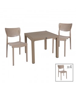 Τραπεζαρία Explore-Ignite pakoworld σετ 5τεμ PP cappuccino 90x90x73,5εκ