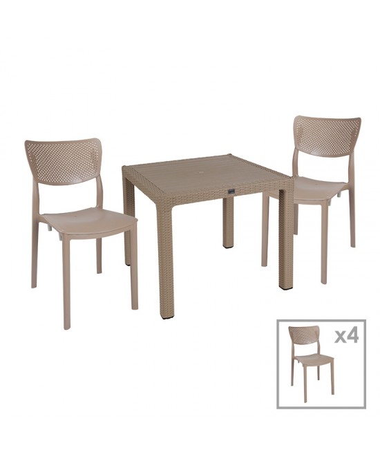 Τραπεζαρία Explore-Ignite pakoworld σετ 5τεμ PP cappuccino 90x90x73,5εκ Τραπεζαρία Explore-Ignite pakoworld σετ 5τεμ PP cappuccino 90x90x73,5εκ