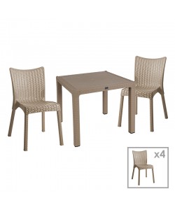 Τραπεζαρία Explore-Confident pakoworld σετ 5τεμ PP cappuccino 90x90x73,5εκ