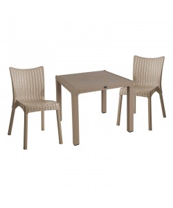 Τραπεζαρία Explore-Confident pakoworld σετ 3τεμ PP cappuccino 90x90x73,5εκ