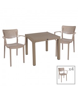 Τραπεζαρία Explore-Frontline pakoworld σετ 5τεμ PP cappuccino 90x90x73,5εκ