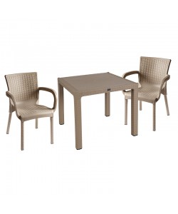 Τραπεζαρία Explore-Festive pakoworld σετ 3τεμ PP cappuccino 90x90x73,5εκ