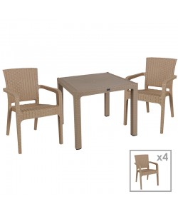 Τραπεζαρία Explore-Halcyon pakoworld σετ 5τεμ PP cappuccino 90x90x73,5εκ