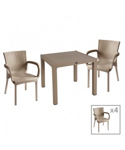 Τραπεζαρία Explore-Festive pakoworld σετ 5τεμ PP cappuccino 90x90x73,5εκ