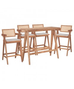 Τραπεζαρία μπαρ Winslow I pakoworld σετ 5τεμ ξύλο rubberwood ανοιχτό καρυδί 120x45x100εκ