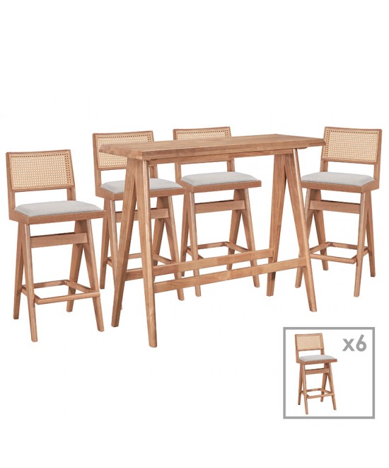 Τραπεζαρία μπαρ Winslow pakoworld σετ 7τεμ ξύλο rubberwood ανοιχτό καρυδί 120x45x100εκ