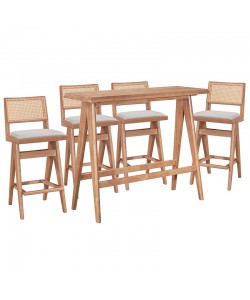 Τραπεζαρία μπαρ Winslow pakoworld σετ 5τεμ ξύλο rubberwood ανοιχτό καρυδί 120x45x100εκ