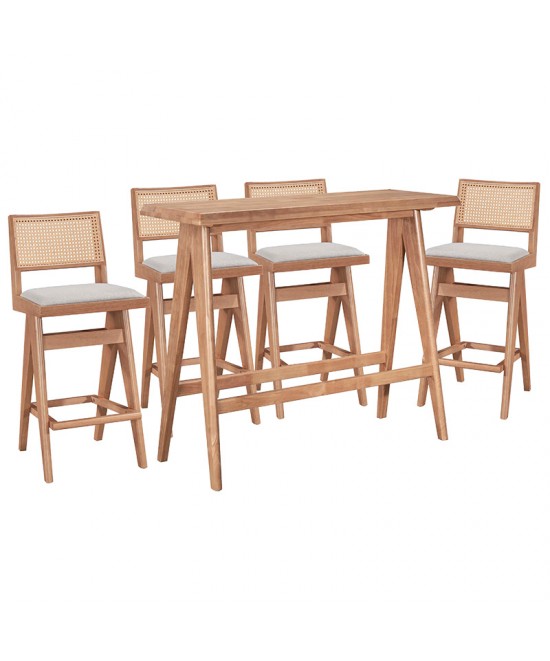 Τραπεζαρία μπαρ Winslow pakoworld σετ 5τεμ ξύλο rubberwood ανοιχτό καρυδί 120x45x100εκ