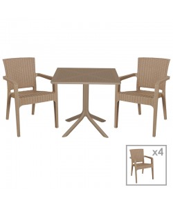 Τραπεζαρία Groovy-Halcyon pakoworld σετ 5τεμ PP cappuccino 80x80x74,5εκ.