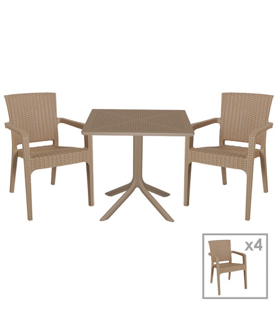 Τραπεζαρία Groovy-Halcyon pakoworld σετ 5τεμ PP cappuccino 80x80x74,5εκ.