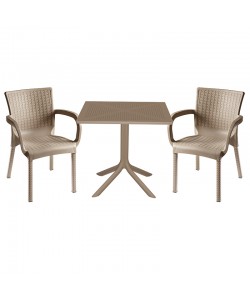 Τραπεζαρία Groovy-Festive pakoworld σετ 3τεμ PP cappuccino 80x80x74,5εκ.