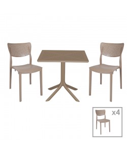 Τραπεζαρία Groovy-Ignite pakoworld σετ 5τεμ PP cappuccino 80x80x74,5εκ.