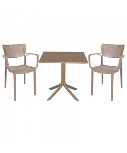 Τραπεζαρία Groovy-Frontline pakoworld σετ 3τεμ PP cappuccino 80x80x74,5εκ.