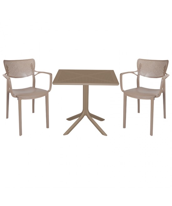 Τραπεζαρία Groovy-Frontline pakoworld σετ 3τεμ PP cappuccino 80x80x74,5εκ.