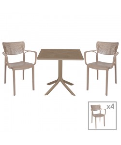 Τραπεζαρία Groovy-Frontline pakoworld σετ 5τεμ PP cappuccino 80x80x74,5εκ.