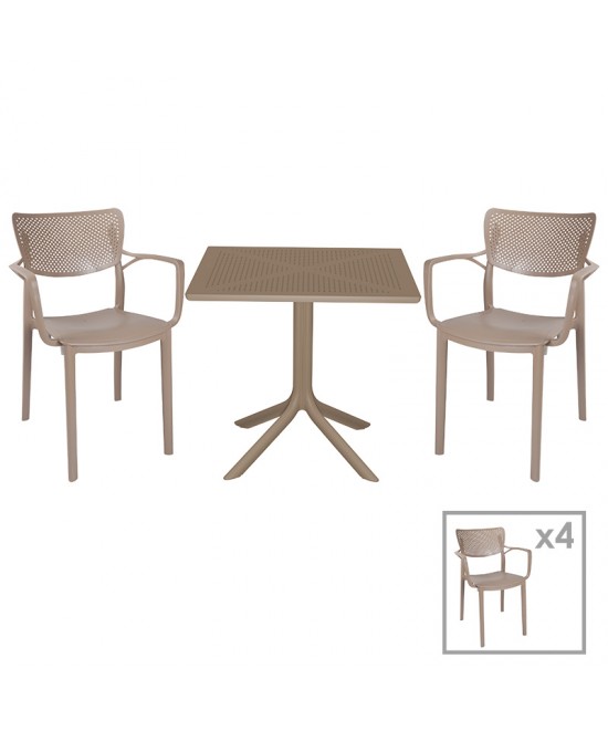 Τραπεζαρία Groovy-Frontline pakoworld σετ 5τεμ PP cappuccino 80x80x74,5εκ. Τραπεζαρία Groovy-Frontline pakoworld σετ 5τεμ PP cappuccino 80x80x74,5εκ.