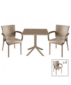 Τραπεζαρία Groovy-Festive pakoworld σετ 5τεμ PP cappuccino 80x80x74,5εκ.