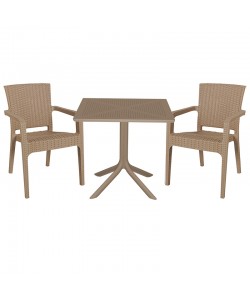 Τραπεζαρία Groovy-Halcyon pakoworld σετ 3τεμ PP cappuccino 80x80x74,5εκ.