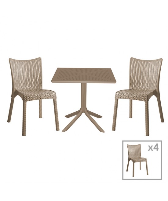 Τραπεζαρία Groovy-Confident pakoworld σετ 5τεμ PP cappuccino 80x80x74,5εκ. Τραπεζαρία Groovy-Confident pakoworld σετ 5τεμ PP cappuccino 80x80x74,5εκ.