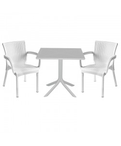 Τραπεζαρία Groovy-Festive pakoworld σετ 3τεμ PP λευκό 80x80x74,5εκ