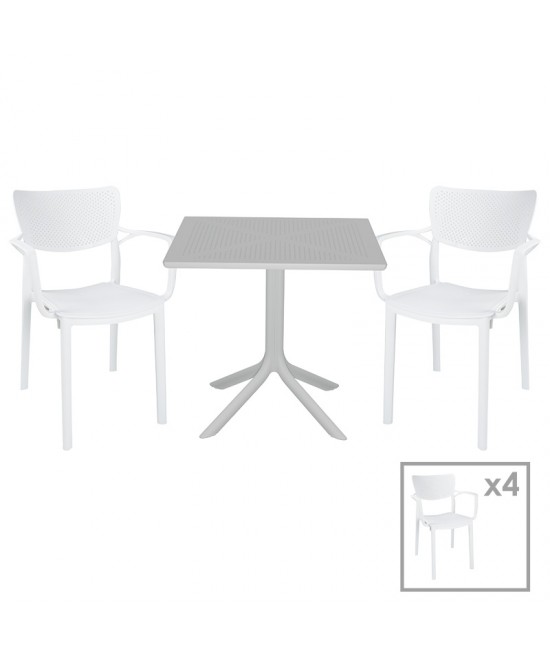 Τραπεζαρία Groovy-Fontline pakoworld σετ 5τεμ PP λευκό 80x80x74,5εκ.