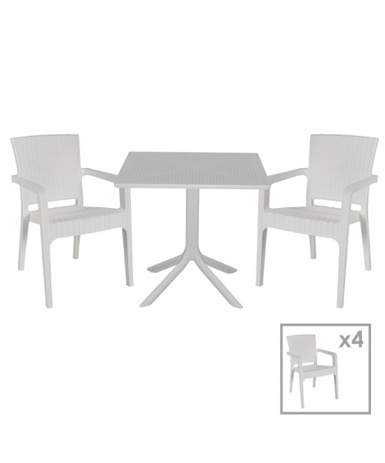Τραπεζαρία Groovy-Halcyon pakoworld σετ 5τεμ PP λευκό 80x80x74,5εκ. Τραπεζαρία Groovy-Halcyon pakoworld σετ 5τεμ PP λευκό 80x80x74,5εκ.