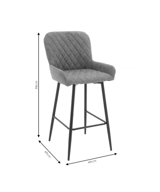 Σκαμπό bar Delicacy pakoworld μεταλλικό μαύρο-ύφασμα antique γκρι-καφέ antique