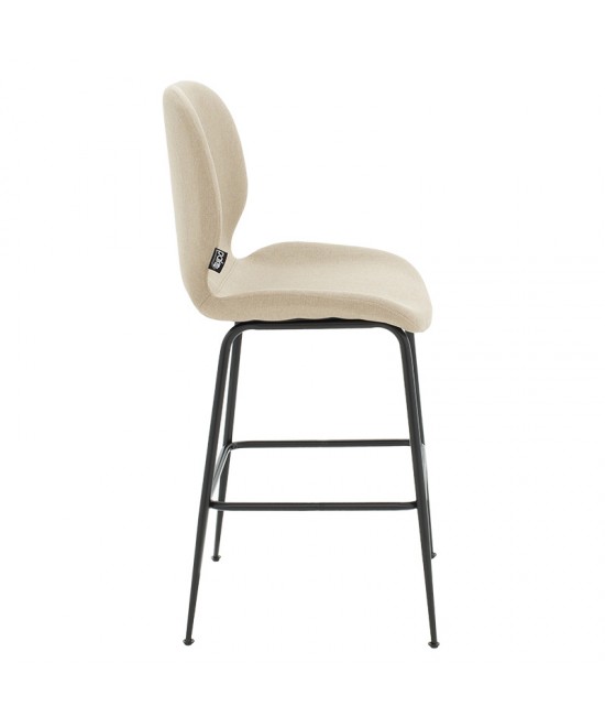 Σκαμπό bar Impel pakoworld μεταλλικό μαύρο-ύφασμα μπεζ