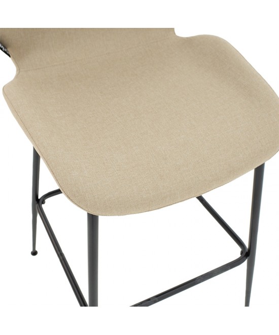 Σκαμπό bar Impel pakoworld μεταλλικό μαύρο-ύφασμα μπεζ