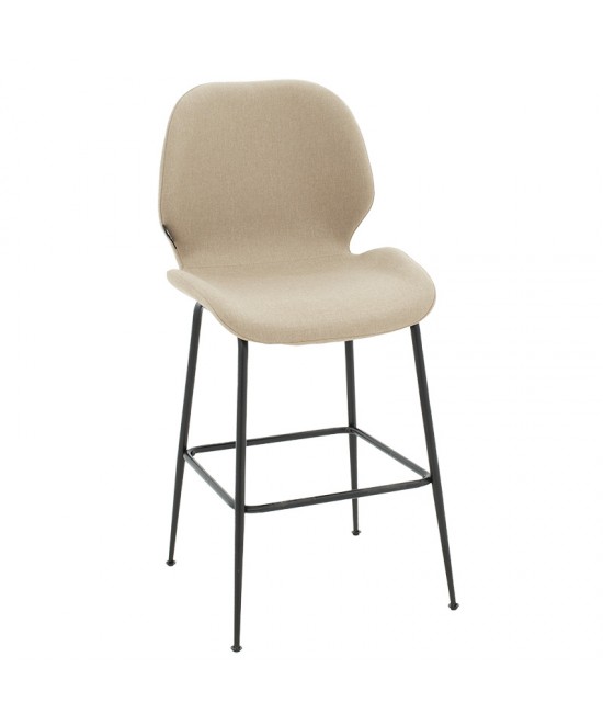 Σκαμπό bar Impel pakoworld μεταλλικό μαύρο-ύφασμα μπεζ