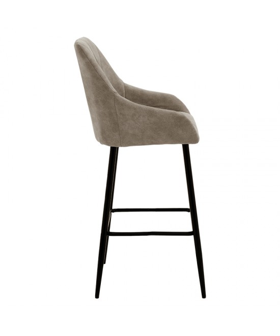 Σκαμπό bar Empower pakoworld μεταλλικό μαύρο-ύφασμα antique γκρι καφέ