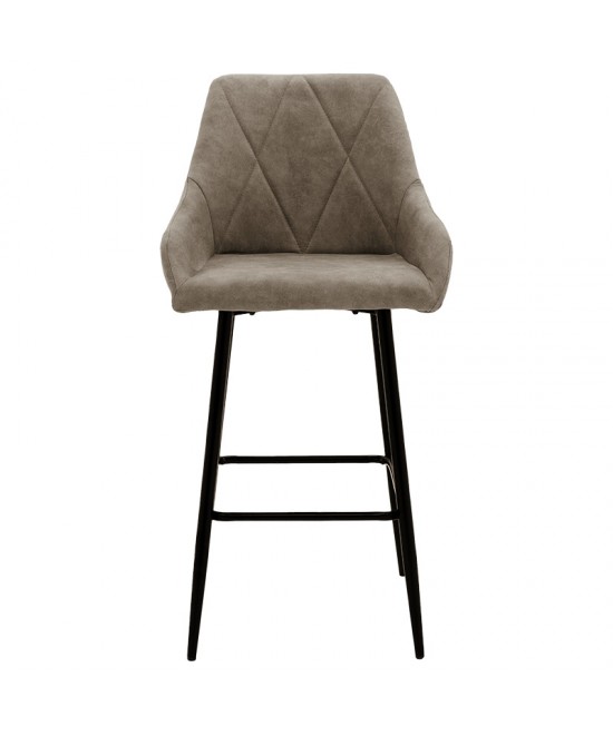 Σκαμπό bar Empower pakoworld μεταλλικό μαύρο-ύφασμα antique γκρι καφέ