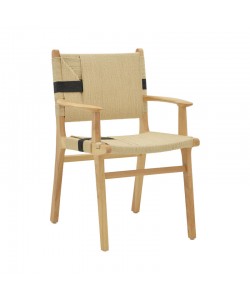 Πολυθρόνα Olivier pakoworld ξύλο οξιάς φυσικό μαύρο-έδρα φυσικό σχοινί 62x60x85εκ