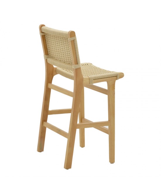 Σκαμπό μπαρ Julien pakoworld rubberwood φυσικό-έδρα φυσικό σχοινί 45x46x95εκ