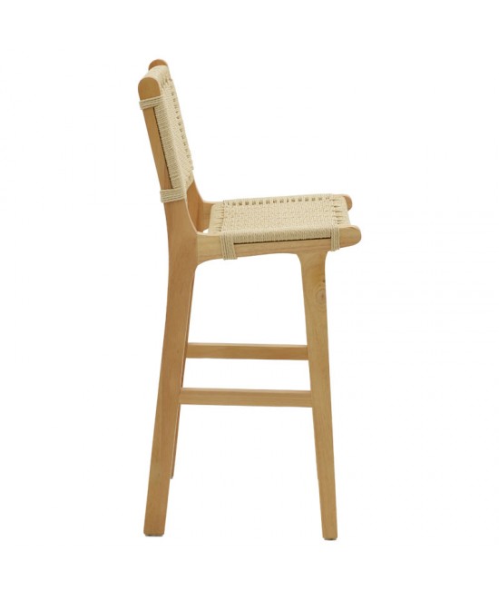 Σκαμπό μπαρ Julien pakoworld rubberwood φυσικό-έδρα φυσικό σχοινί 45x46x95εκ