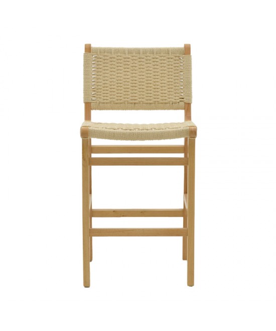 Σκαμπό μπαρ Julien pakoworld rubberwood φυσικό-έδρα φυσικό σχοινί 45x46x95εκ