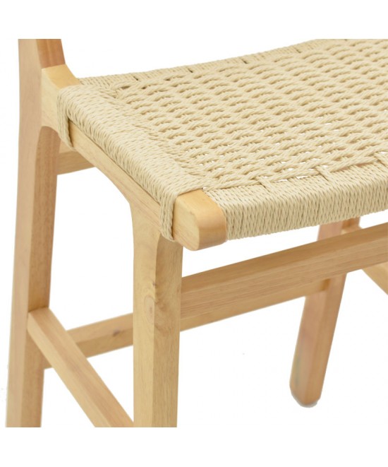Σκαμπό μπαρ Julien pakoworld rubberwood φυσικό-έδρα φυσικό σχοινί 45x46x95εκ
