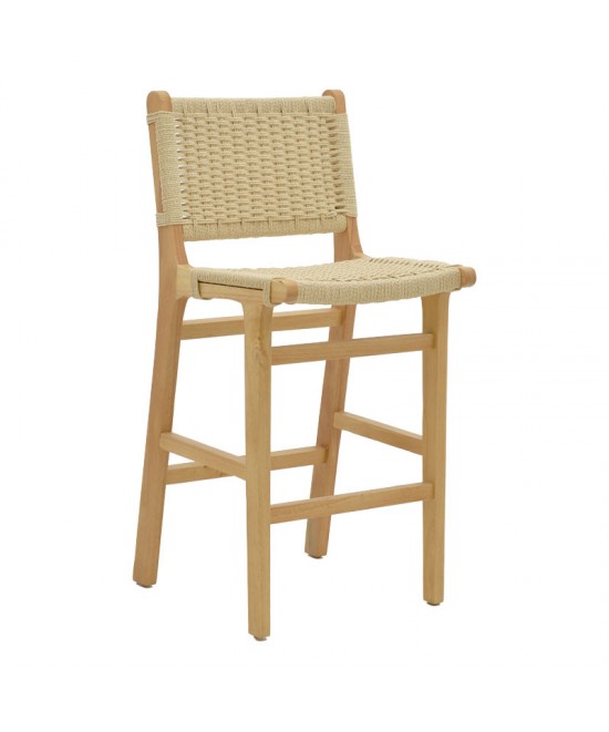 Σκαμπό μπαρ Julien pakoworld rubberwood φυσικό-έδρα φυσικό σχοινί 45x46x95εκ