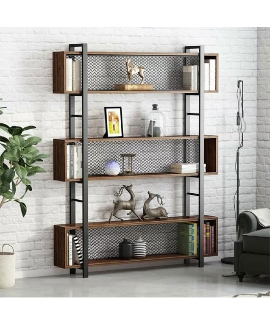 Βιβλιοθήκη Fifer pakoworld καρυδί-μαύρο 120x27x185εκ
