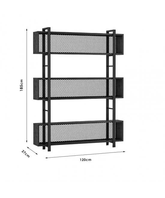 Βιβλιοθήκη Fifer pakoworld καρυδί-μαύρο 120x27x185εκ