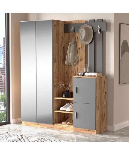 Έπιπλο εισόδου Doorse pakoworld μελαμίνης ανθρακί-sonoma 147.5x35x180εκ