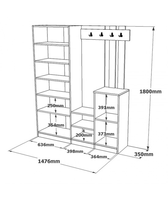 Έπιπλο εισόδου Doorse pakoworld μελαμίνης ανθρακί-sonoma 147.5x35x180εκ