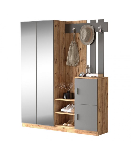 Έπιπλο εισόδου Doorse pakoworld μελαμίνης ανθρακί-sonoma 147.5x35x180εκ