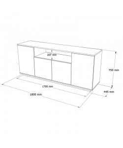 Μπουφές Placefol pakoworld μελαμίνης λευκό-φυσικό 180x44.5x75εκ