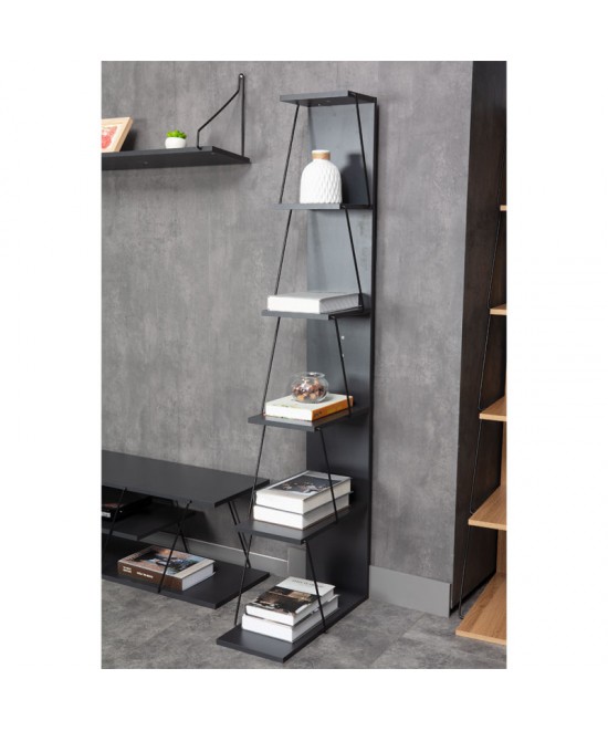 Βιβλιοθήκη mini Tars pakoworld ανθρακί-μαύρο 50x22x150εκ Βιβλιοθήκη mini Tars pakoworld ανθρακί-μαύρο 50x22x150εκ