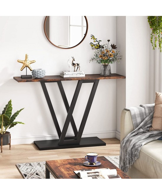 Κονσόλα Wirmo pakoworld καρυδί μελαμίνης-πόδι μαύρο μέταλλο 110x30x80εκ