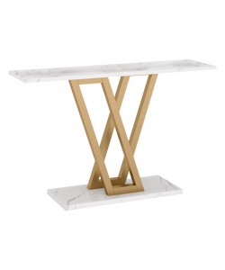 Κονσόλα Wirmo pakoworld όψη λευκό μαρμάρου μελαμίνης-πόδι χρυσό μέταλλο 110x30x80εκ