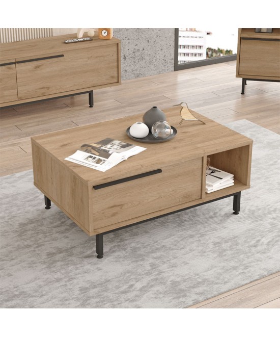 Τραπέζι σαλονιού Frixton pakoworld μελαμίνης φυσικό-μαύρο 90x60x37.5εκ