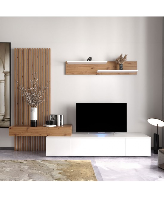 Σύνθετο σαλονιού Litende pakoworld sonoma-λευκό 249.5x42x199.5εκ Σύνθετο σαλονιού Litende pakoworld sonoma-λευκό 249.5x42x199.5εκ