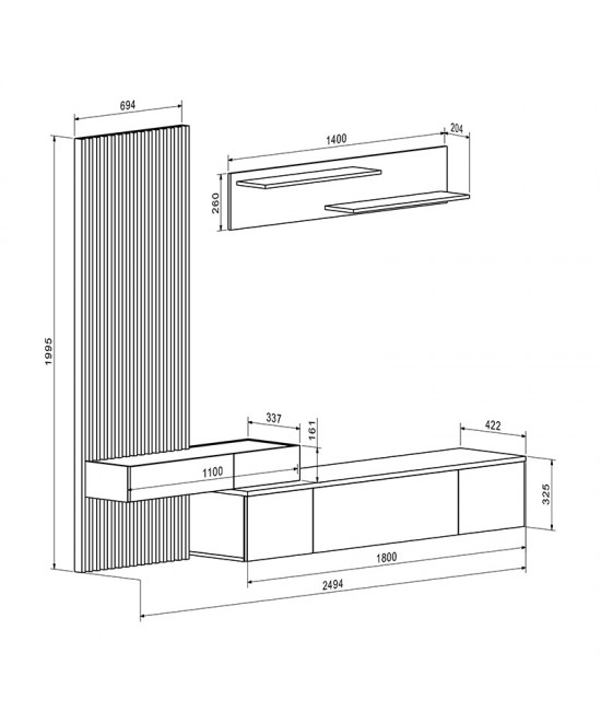 Σύνθετο σαλονιού Litende pakoworld sonoma-λευκό 249.5x42x199.5εκ Σύνθετο σαλονιού Litende pakoworld sonoma-λευκό 249.5x42x199.5εκ